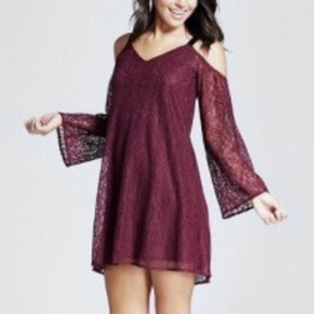 Xhilaration Lace Cold Shoulder Mini Dress Burgundy Size XL
